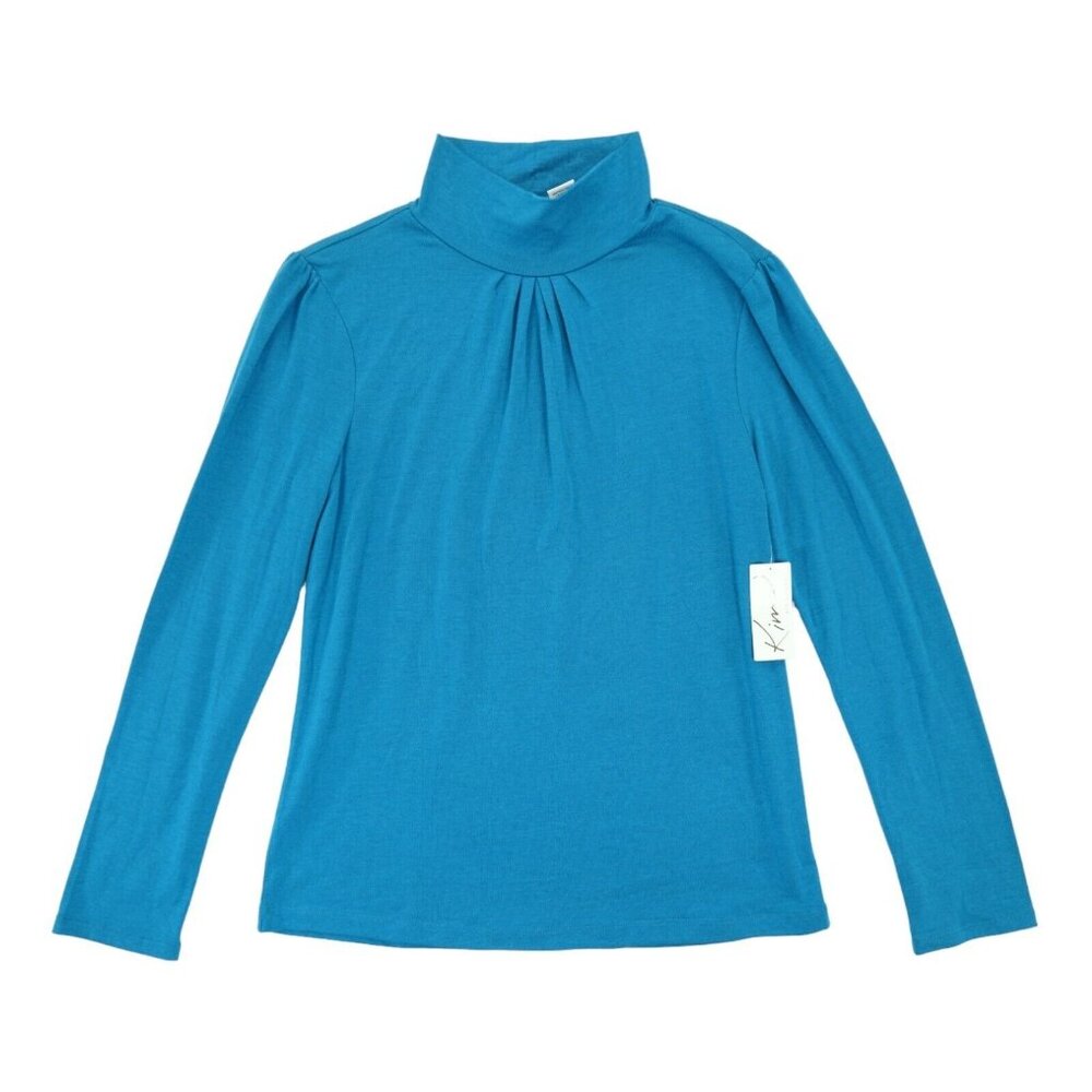 NWT Kim Rogers Teal Peacock Mock Turtleneck Long Sleeve Shirt Size Medium